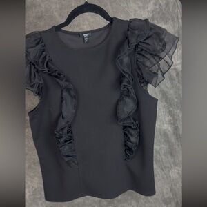 Express Black Ruffle Sheer Cap Sleeve Blouse / Romantic Evening Top / XS